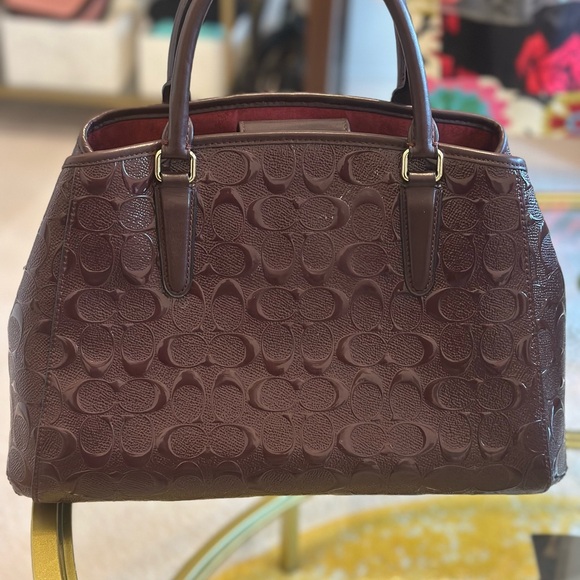 Coach Dark Red Embossed Satchel - Picture 5 of 12